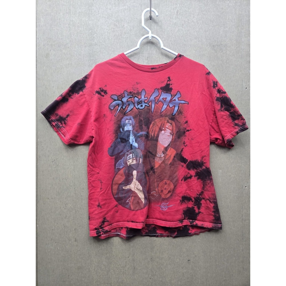 Naruto anime graphic T-shirt featuring Itachi Uchiha artwork with red and black